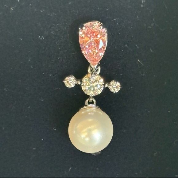 Authentic Swarovski Perfection Pierced Clear & Pink Crystal, Pearl Drop Earrings - Picture 5 of 14